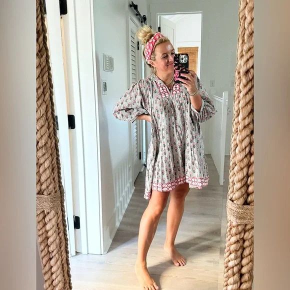 Marea Liz Joy Casita Pink And Gray Babydoll Dress Small - Picture 3 of 8